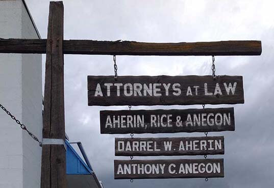 Aherin, Rice and Anegon wood picket sign